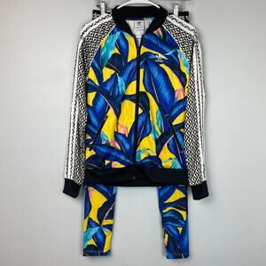 Adidas x Farm Leaf Brazil Floral Blue & Yellow Track Jacket Small